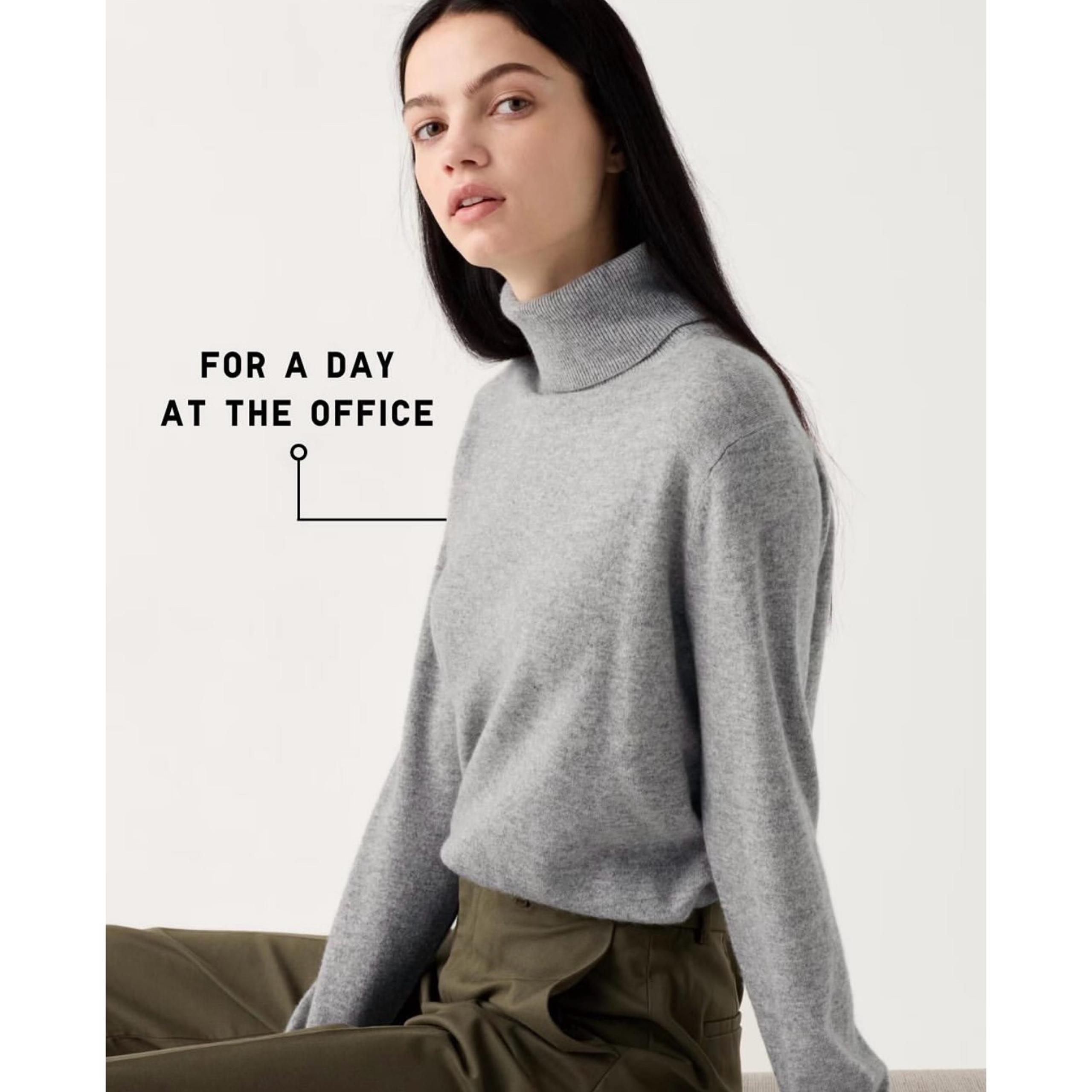 Uniqlo Women’s 100% Cashmere Turtleneck Sweater Size Medium Grey Stretch