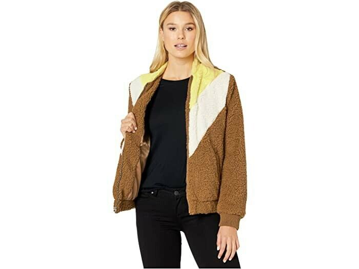 NEW UGG Annalise Teddy Bear Sherpa Jacket Coat Cream Chestnut MSRP 150 Size XS