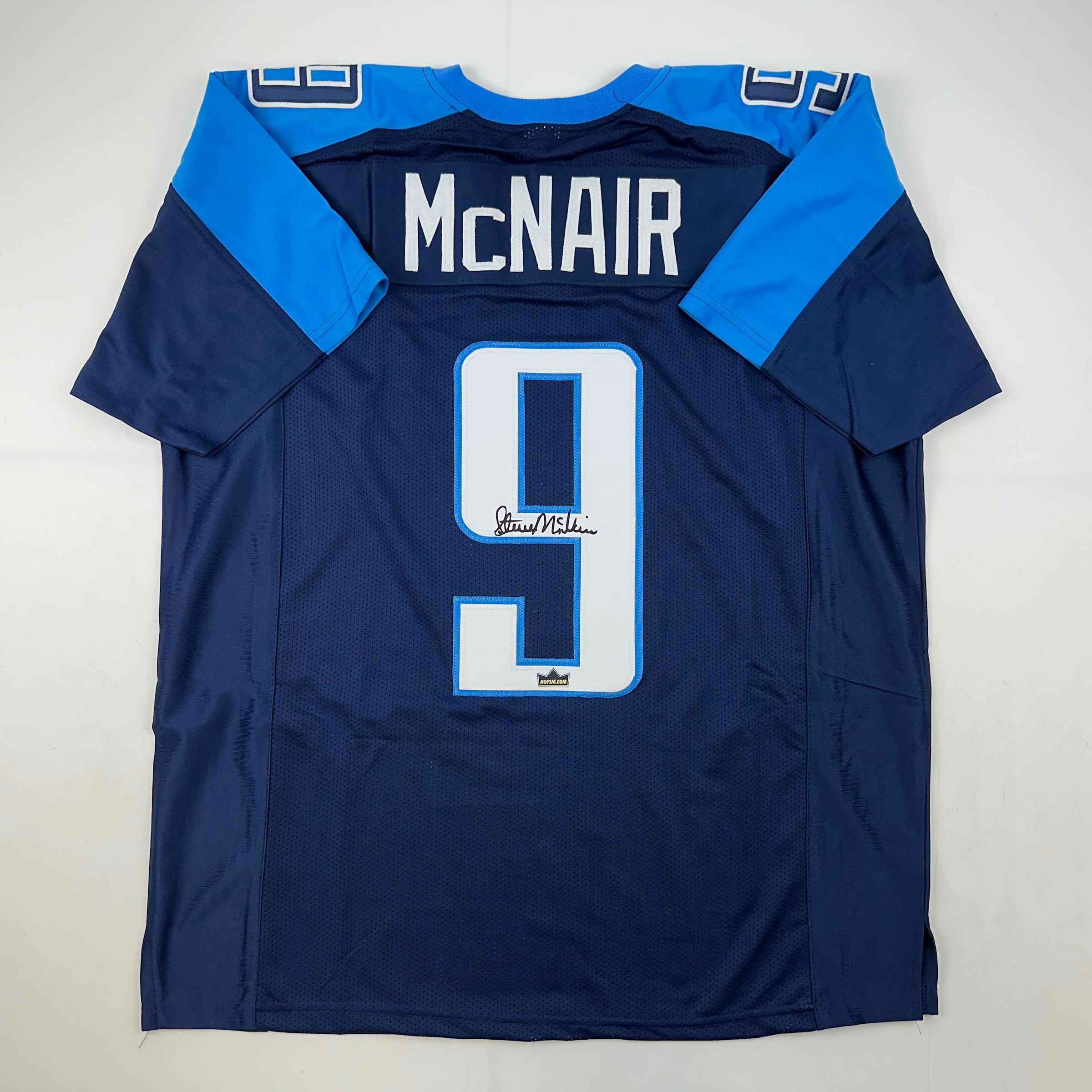 Facsimile Autographed Steve McNair Tennessee Navy Blue Auto Jersey Size Men's
