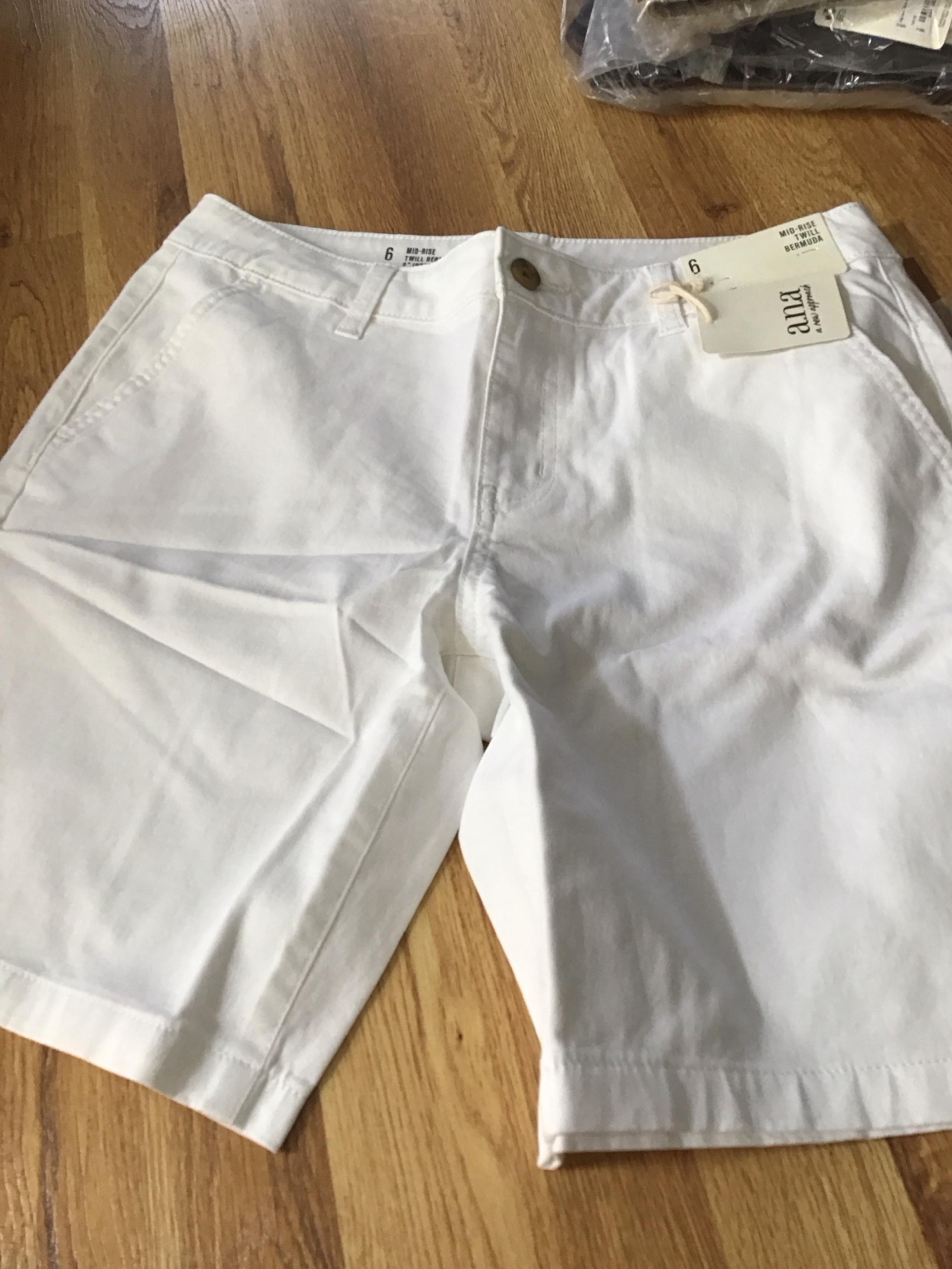 Women’s mid rise twill Bermuda shorts, a.n.a. Jcpenny, new, white, 6