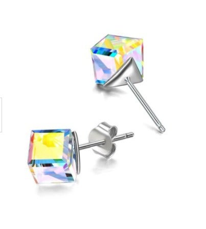 Aurora Borealis Square Crystal Stud Earrings