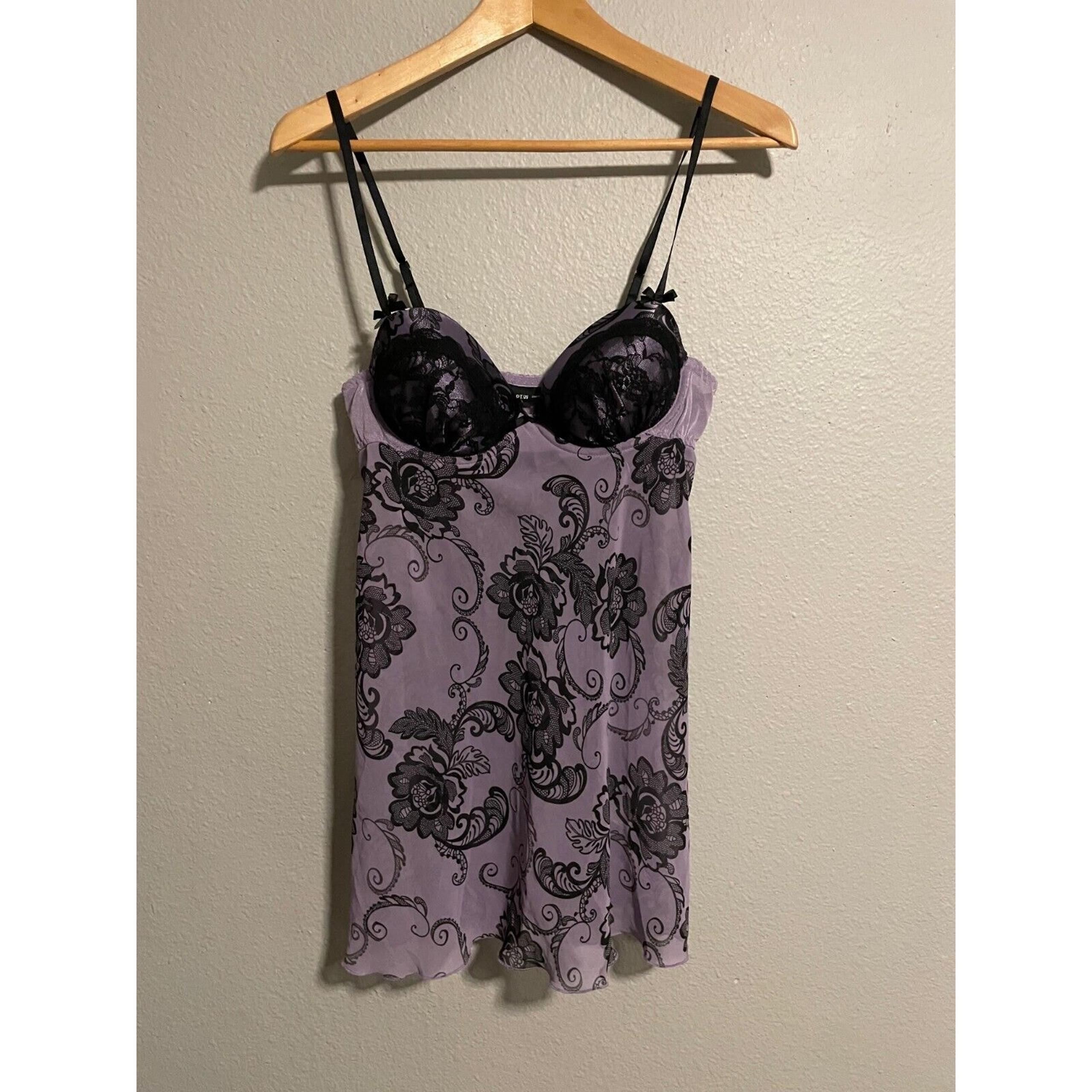 Vintage Apt. 9 Women Bustier Slip Dress Medium Purple Floral Lace Fairy Grunge