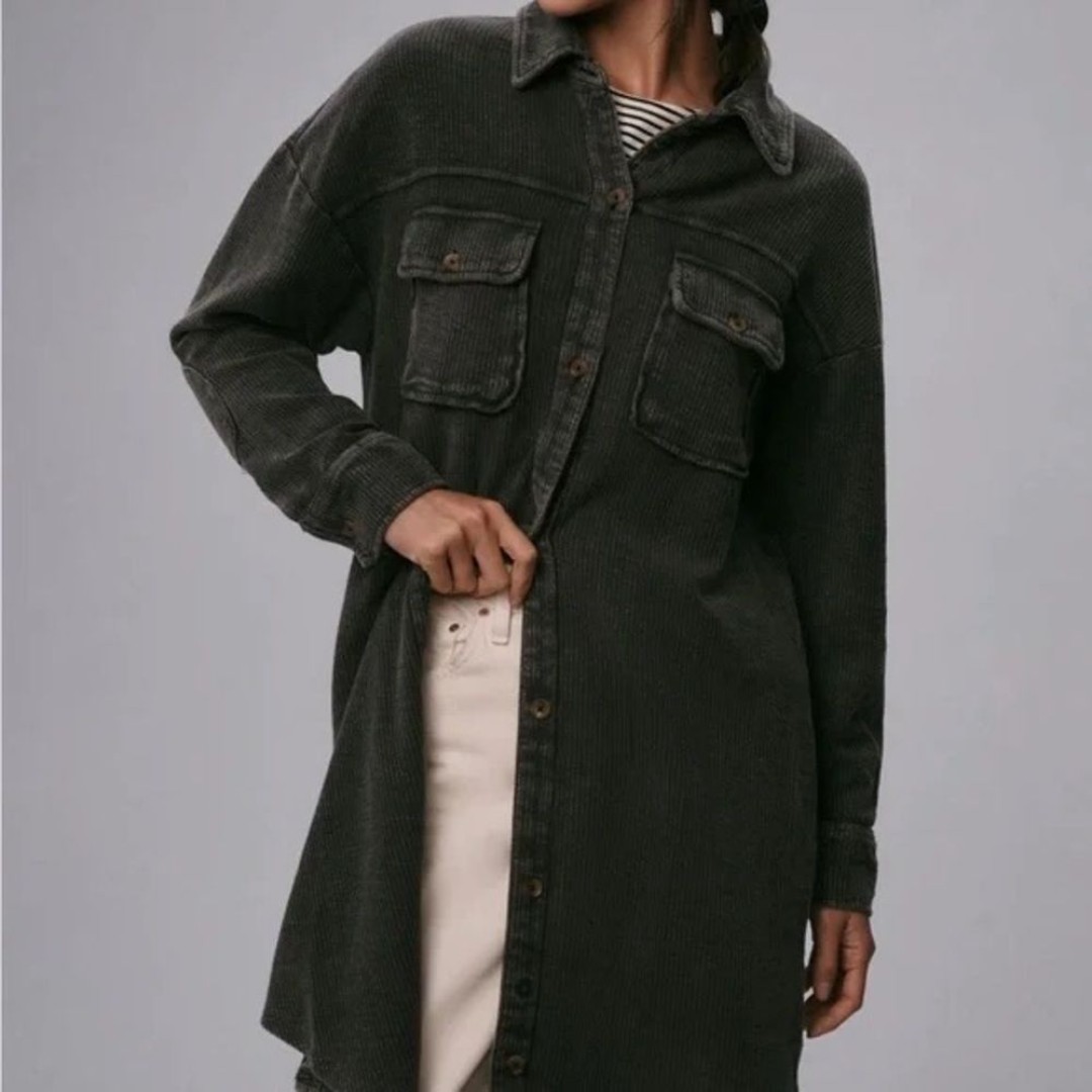 Pilcro Ribbed Duster Shacket - Charcoal Grey