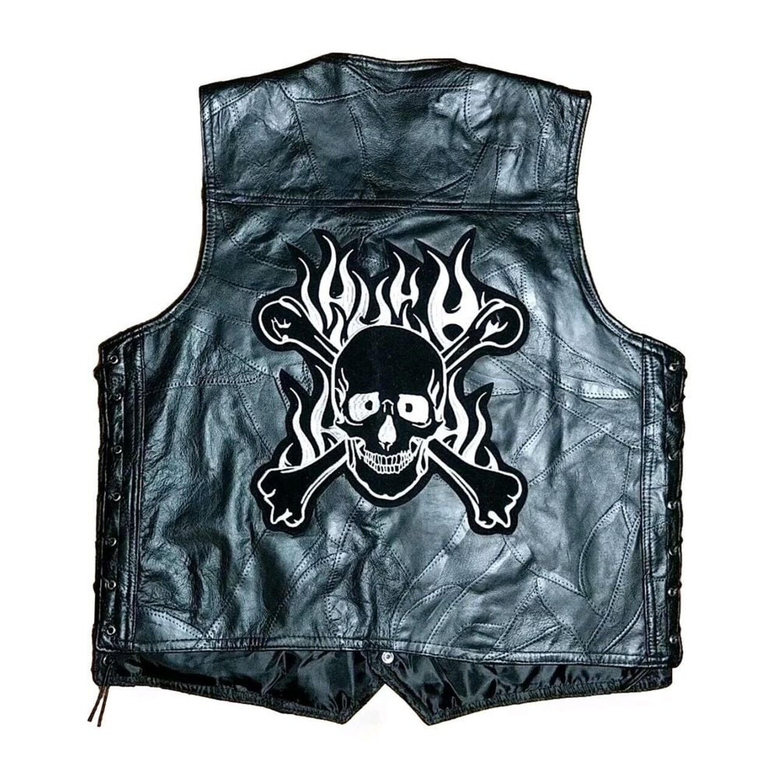 Diamond Plate XL Buffalo Leather Biker Vest Skull & Crossbone Sturgis Ready