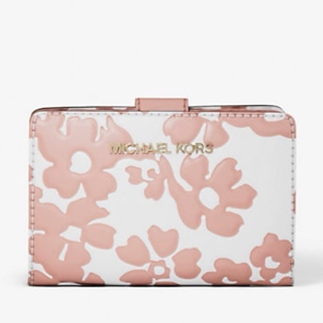 Michael Kors Jet Set Medium Floral Print Bi-Fold Wallet POWDER BLUSH NWT