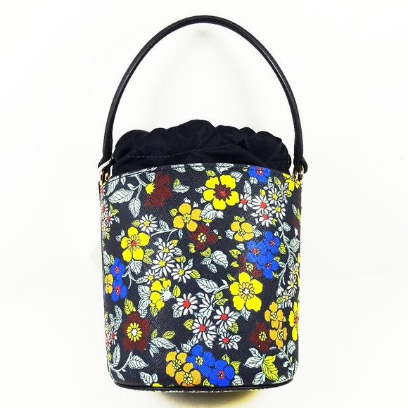 TORY BURCH Emerson Printed Saffiano Leather Mini Backet Bag Floral