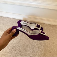 Prada Jeweled-Buckle Suede Mule Slides