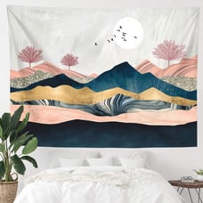 Pastel sunset mountains boho tapestry