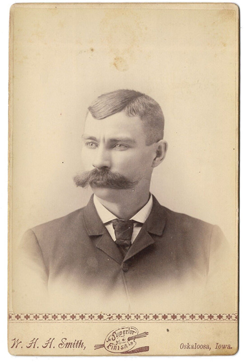 Antique Cabinet Card of Man Giant Mustache w Suit Askaloosa Iowa Undocumented