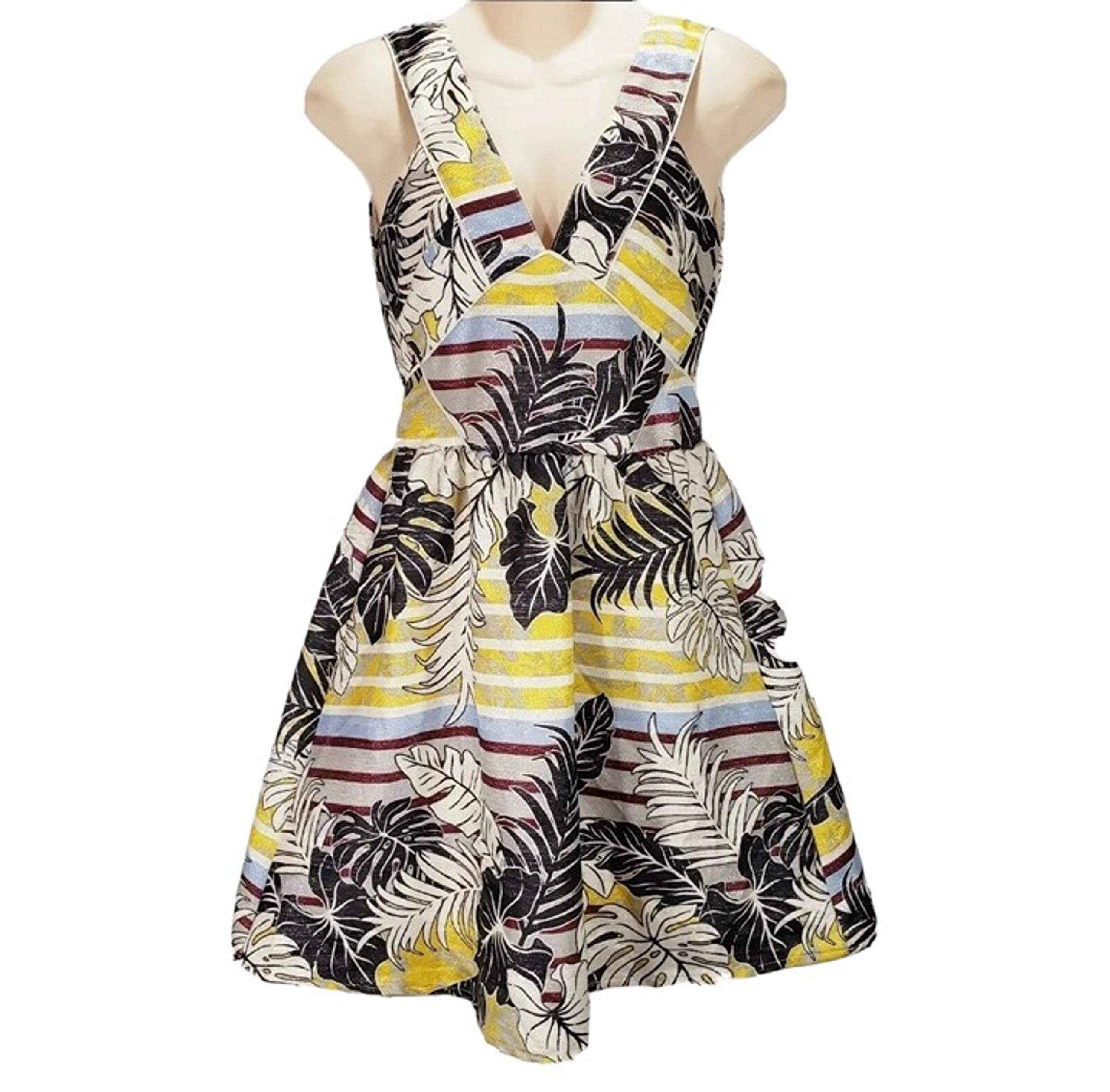 HM Dress Size 4 Colorful Striped Palm Leaves Glitter Vneck Sleeveless New (544)