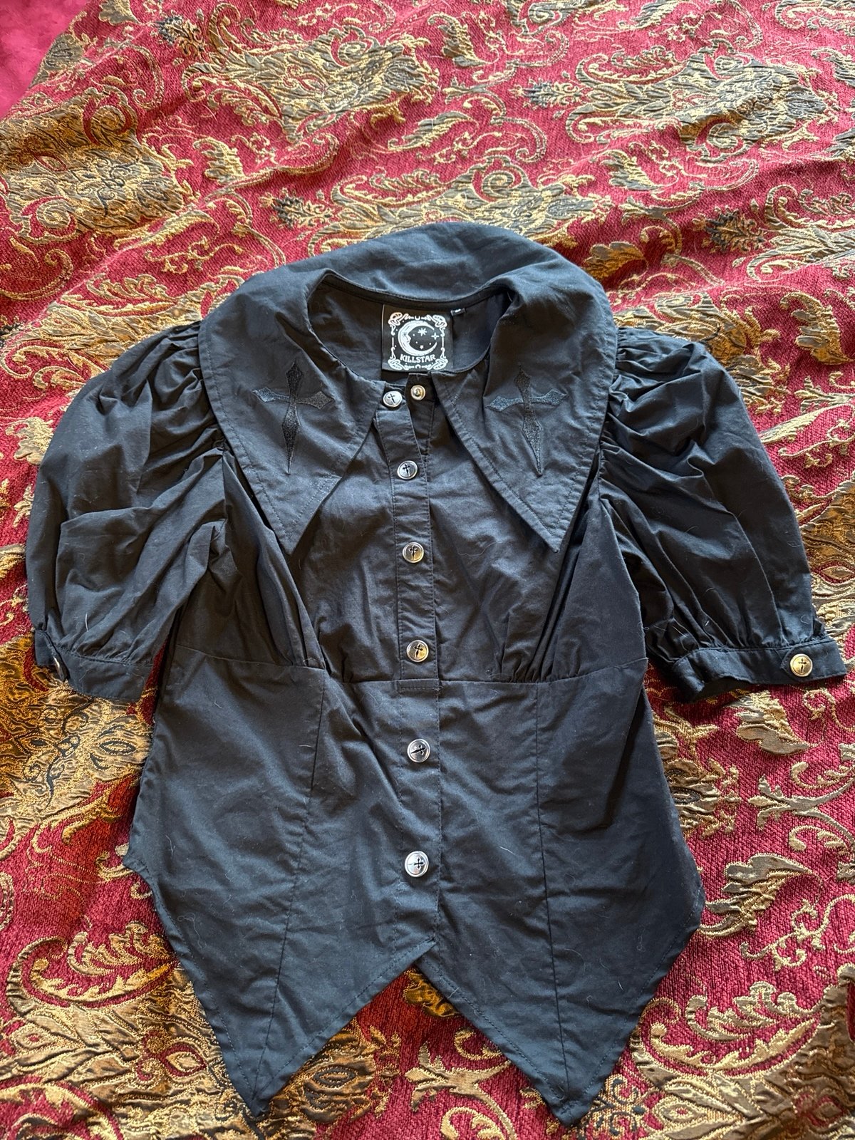 Killstar gothic cross button up collared vintage style top