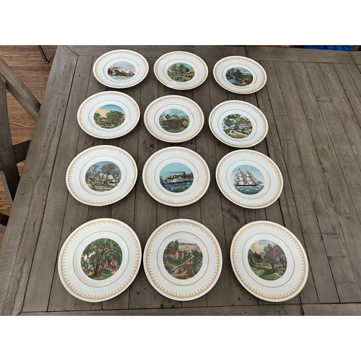 Currier & Ives Decorative Plates Set of 12 Vintage