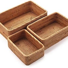 Natural Rattan Storage Baskets, Rectangular Woven Fruit Baskets, Wicker Decorati