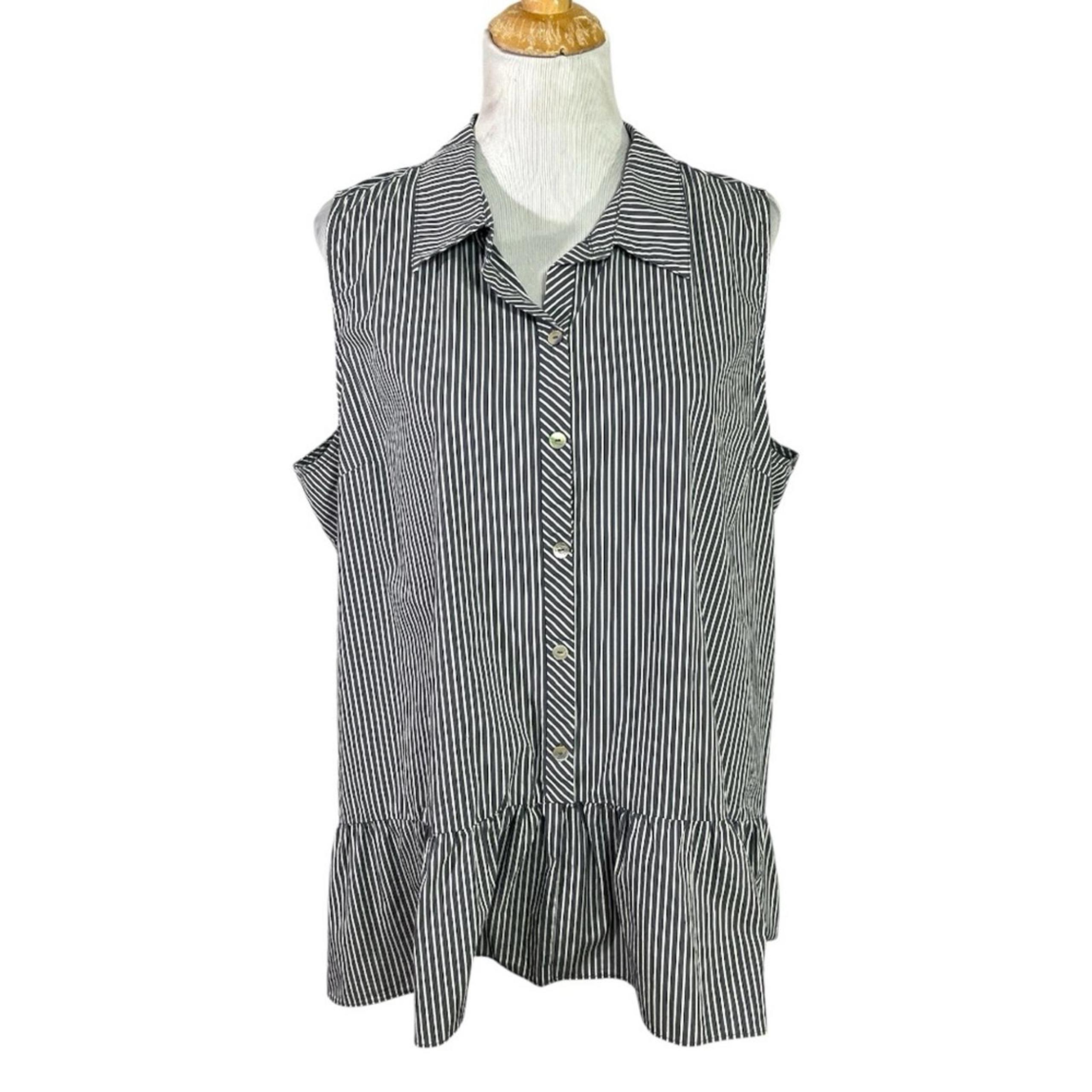 Logo by Lori Goldstein Sleeveless Striped Button Down Shirt with Ruffle Hem XL