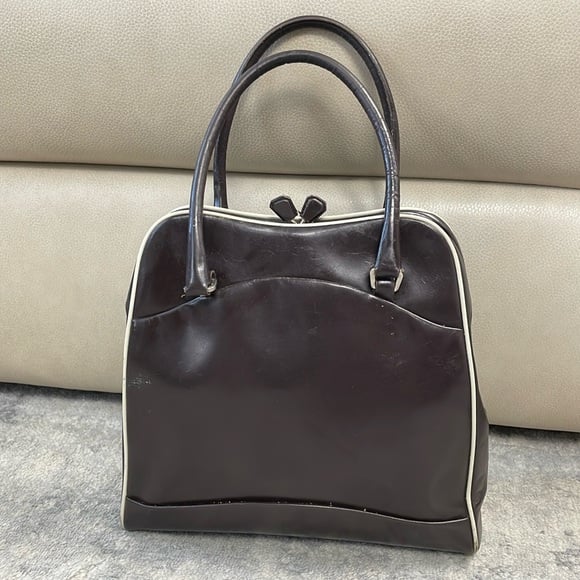 Vintage Prada Kisslock Hinge Doctors Bowling Bag Brown Patent Leather