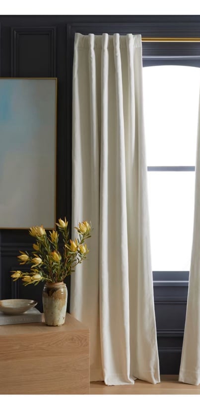 Quince Cotton Velvet Blackout Curtain ivory 48x84 single panel