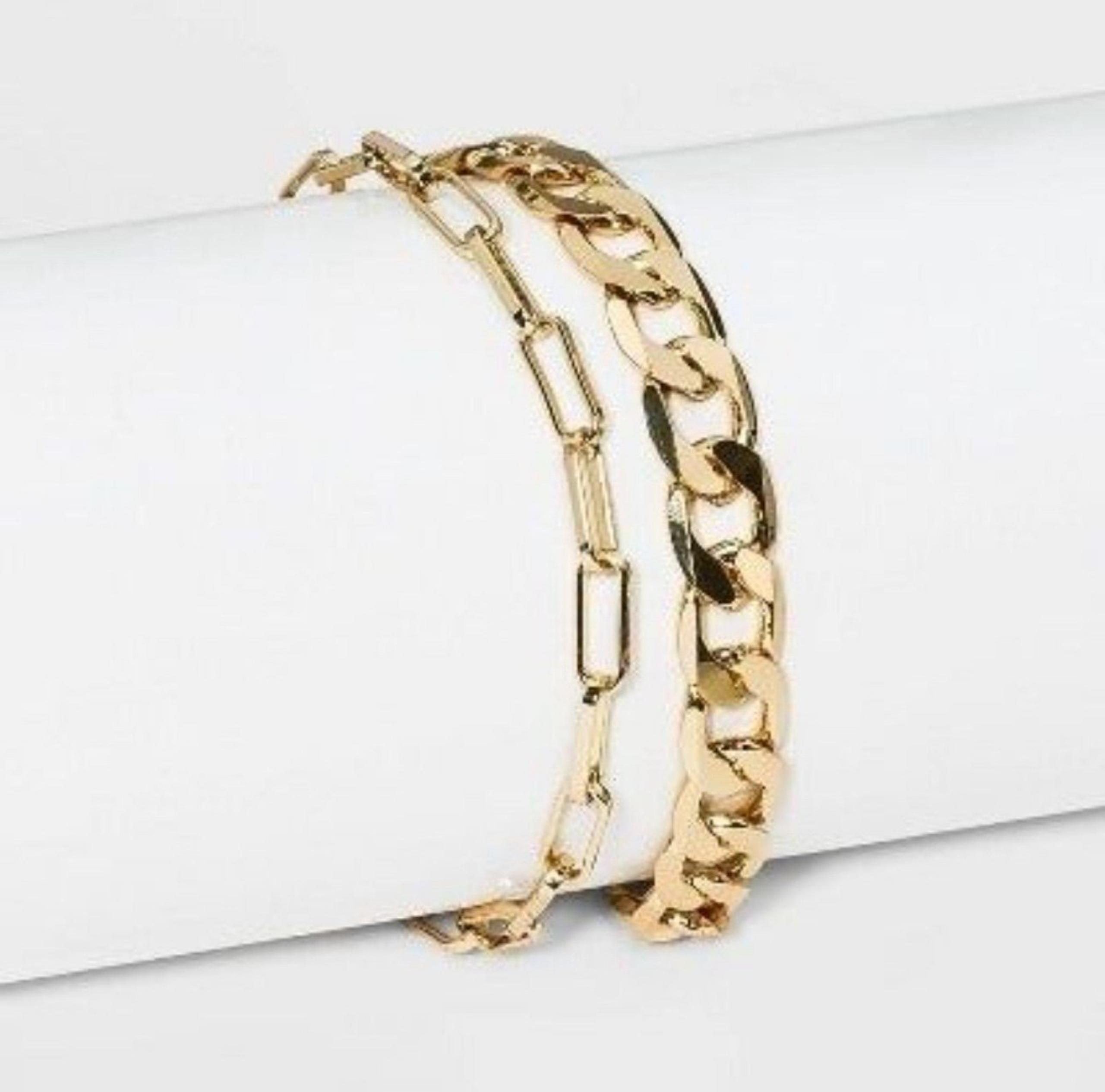 SUGARFIX BY BAUBLEBAR GOLD LINK CHAIN BRACELET 2 PC SET