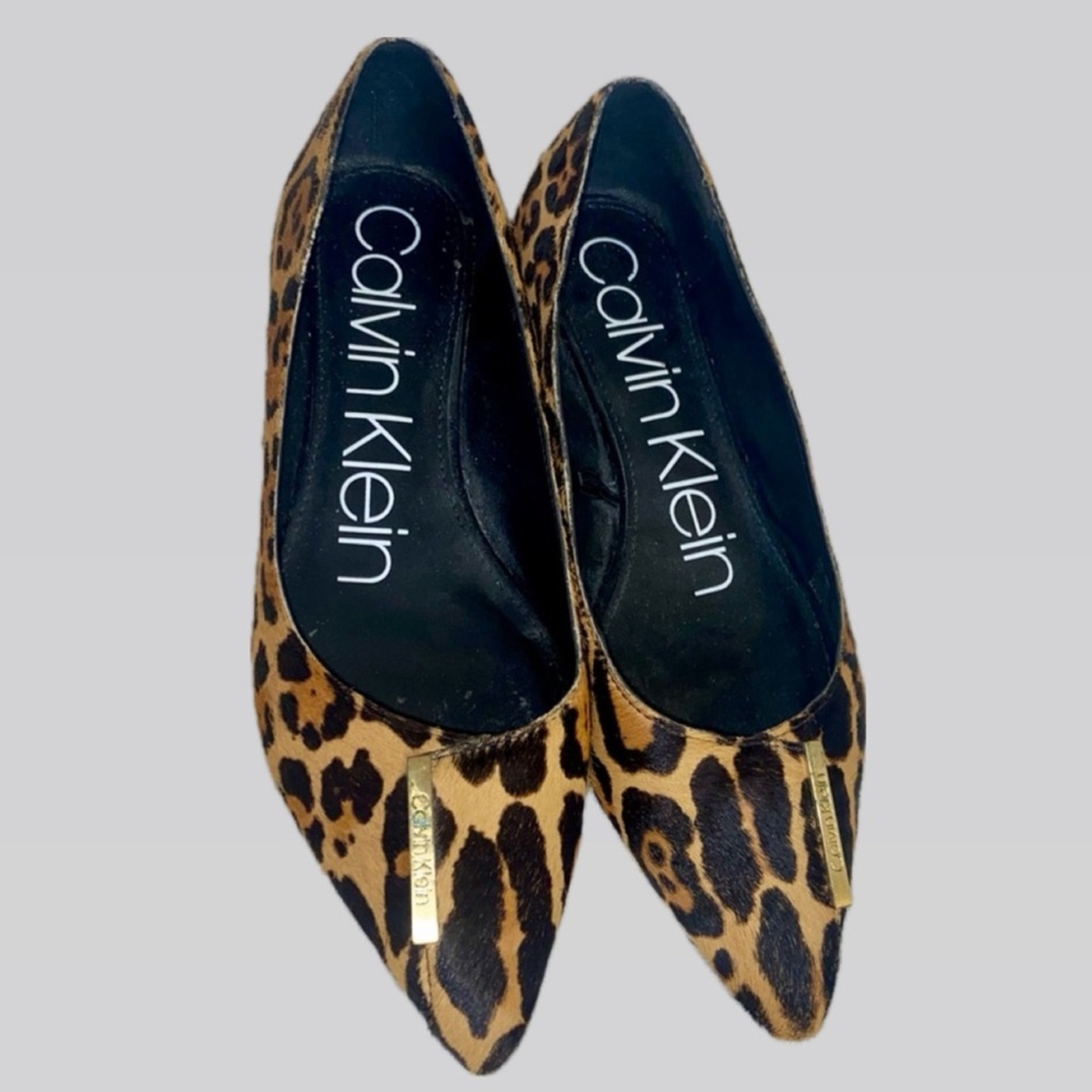 Calvin Klein Leopard leather Calf Hair Pointed Toe Flats ✨