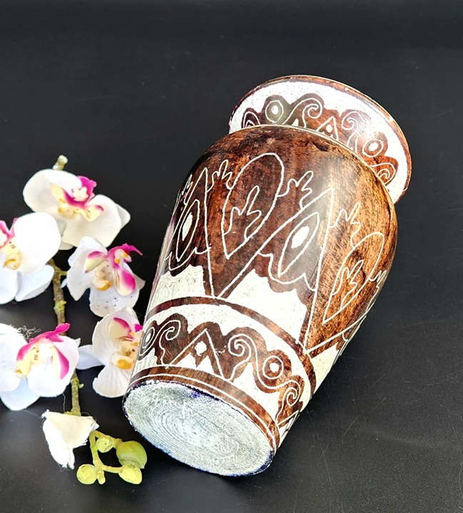 Vintage - Tribal Design Vase - Stoneware/Marble - 6 Tall - Excellent Condition