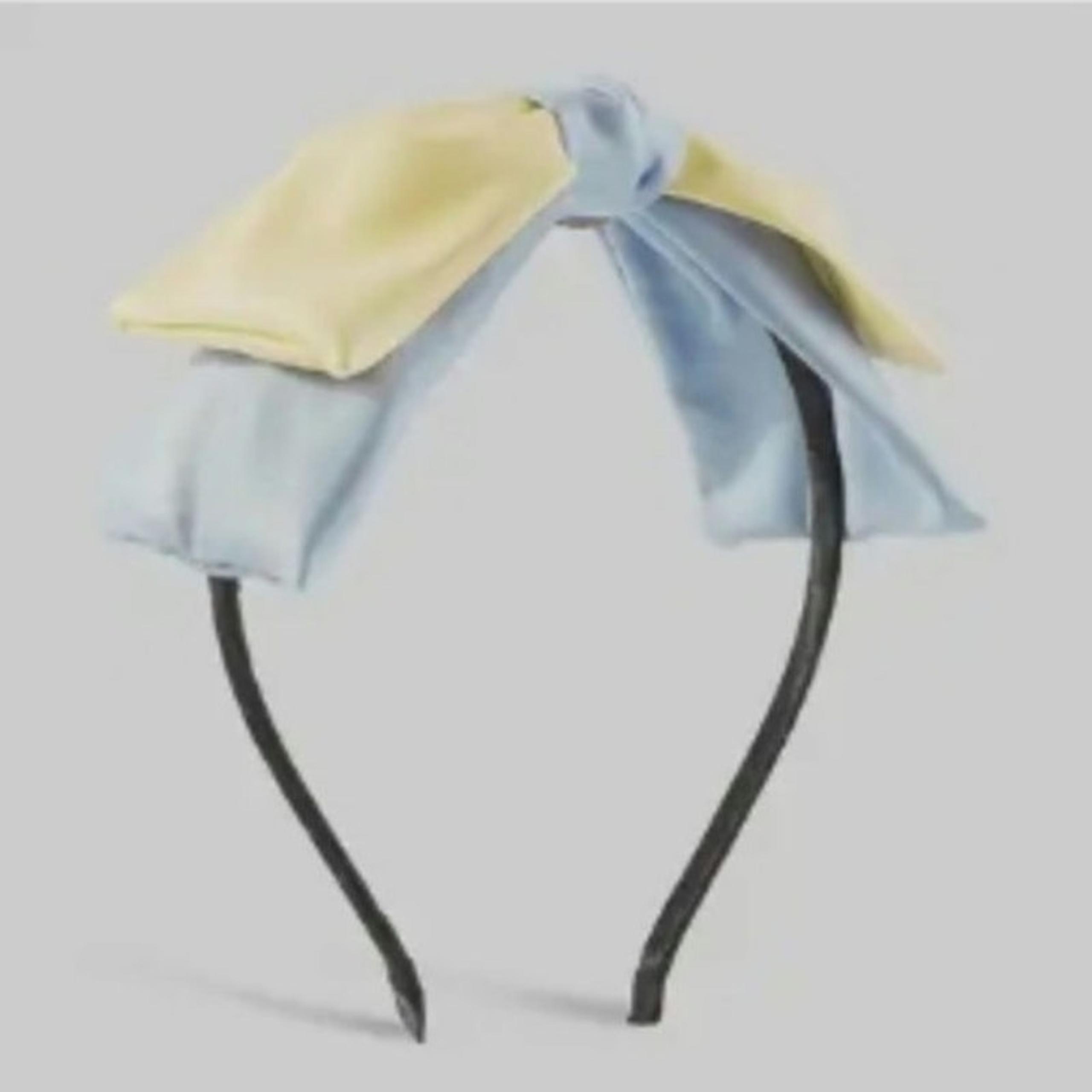 Boutique Princess Vegan Leather Blue Yellow Big Bow Headband ~ Preppy Cosplay