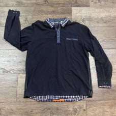 Robert Graham Blue Henley Collared Layered Shirt Black Flip Cuff - Men's Size XL