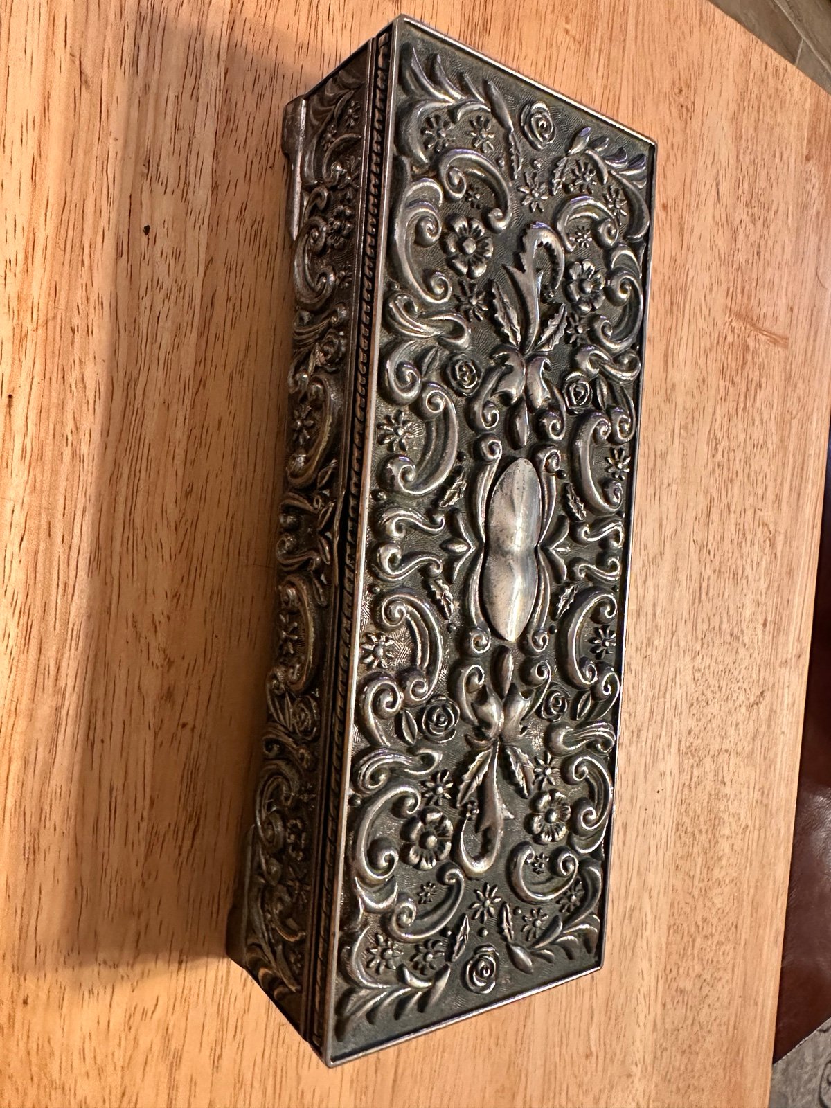 Silver Plate Jewelry Box Floral Design Vintage Godinger velvet lined Box