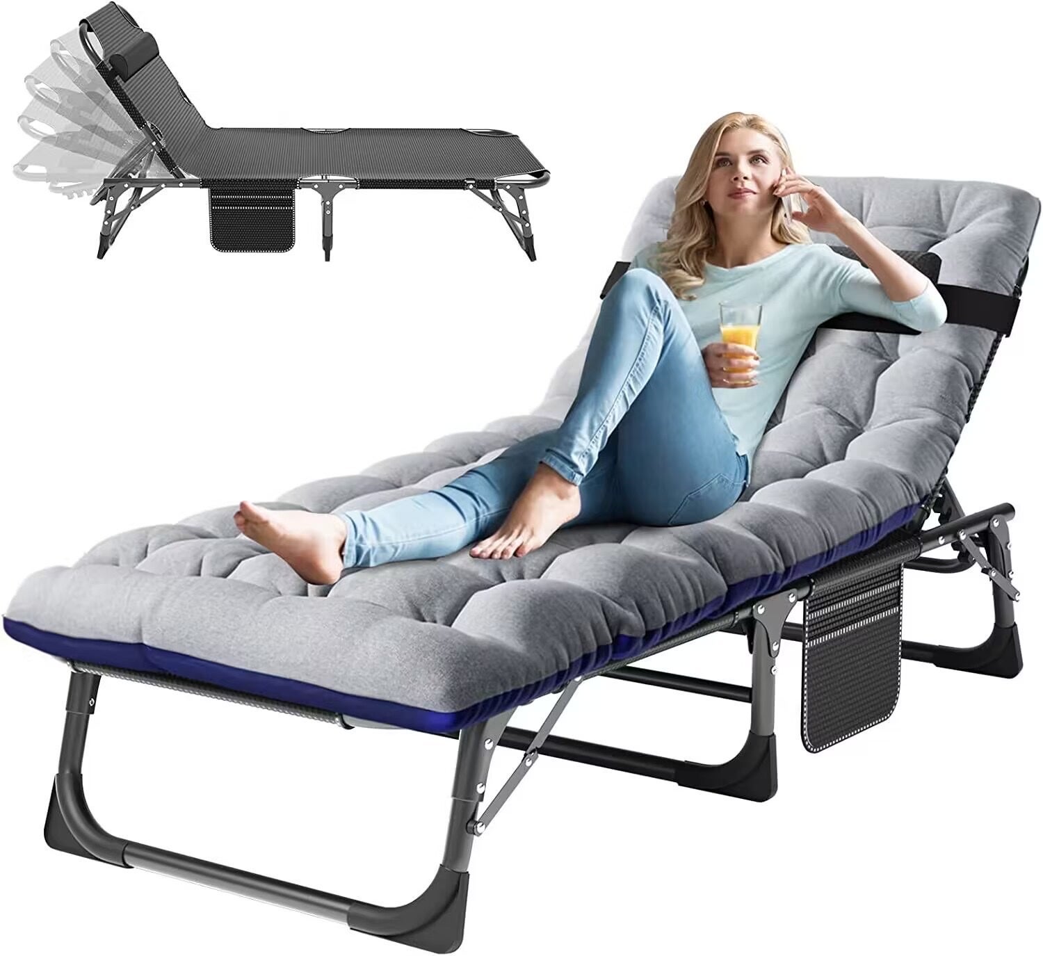 Folding Lounge Chairs for Outside Portable Beds or Cots for Sunbathing Beach