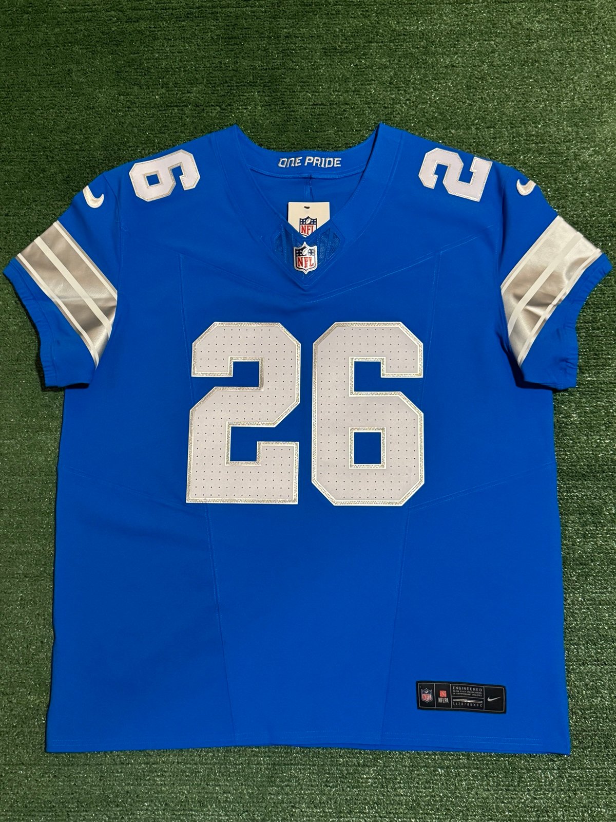 Authentic Jahmyr Gibbs Detroit Lions Blue Nike Vapor Fuse Elite Jersey Sz 48/XL