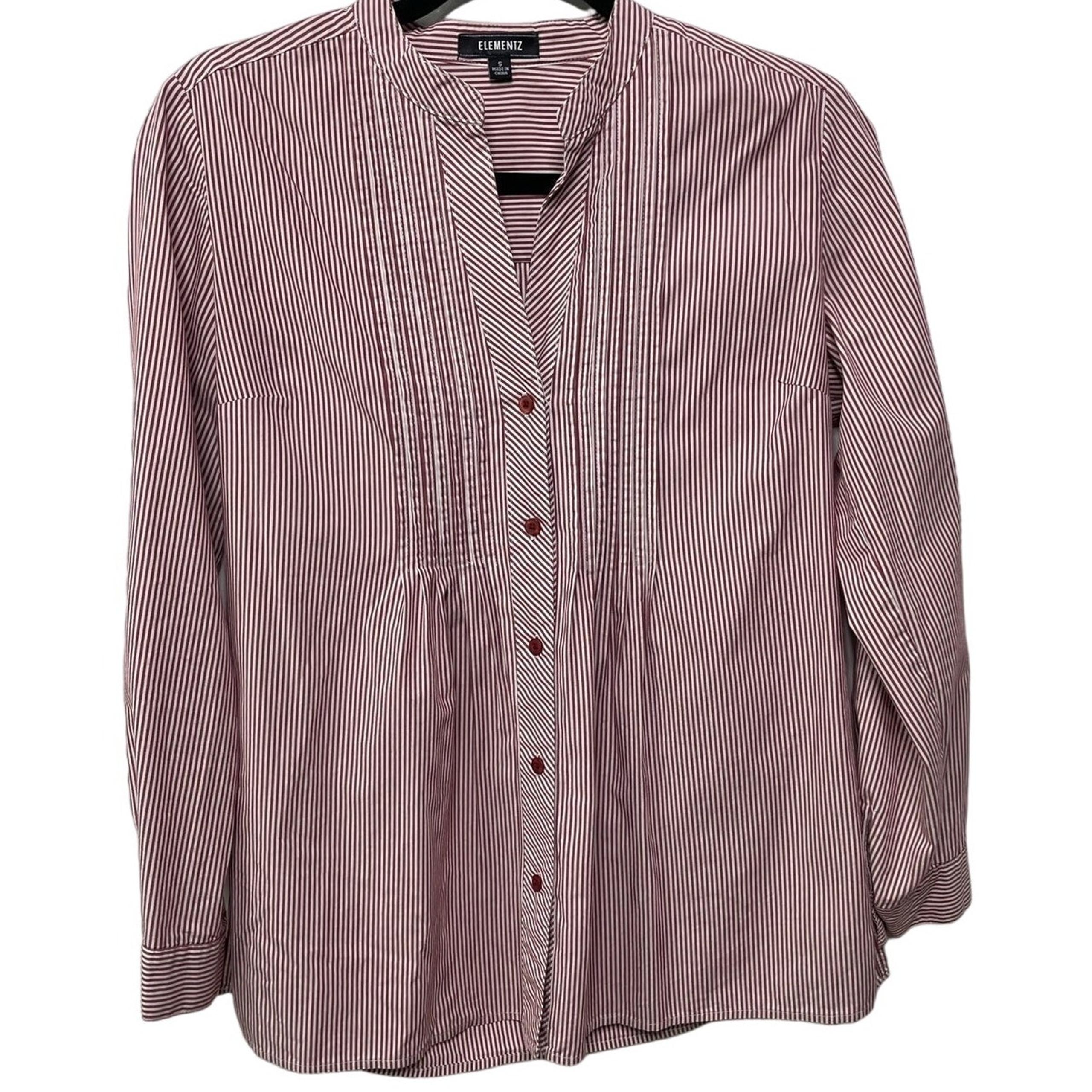 Elementz Long Sleeve Mandarin Collar Button Down Shirt Red Striped Women Size S