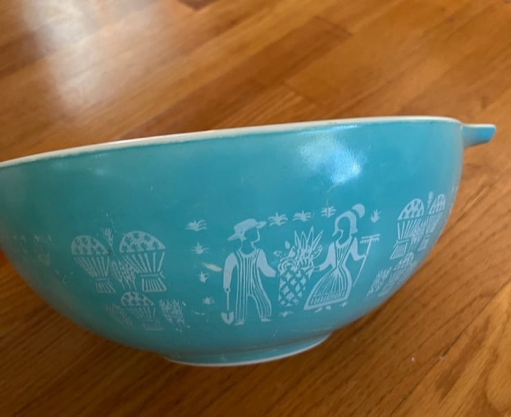 Pyrex Mixing Bowl Amish Butterprint Cinderella White Turquoise Blue 444