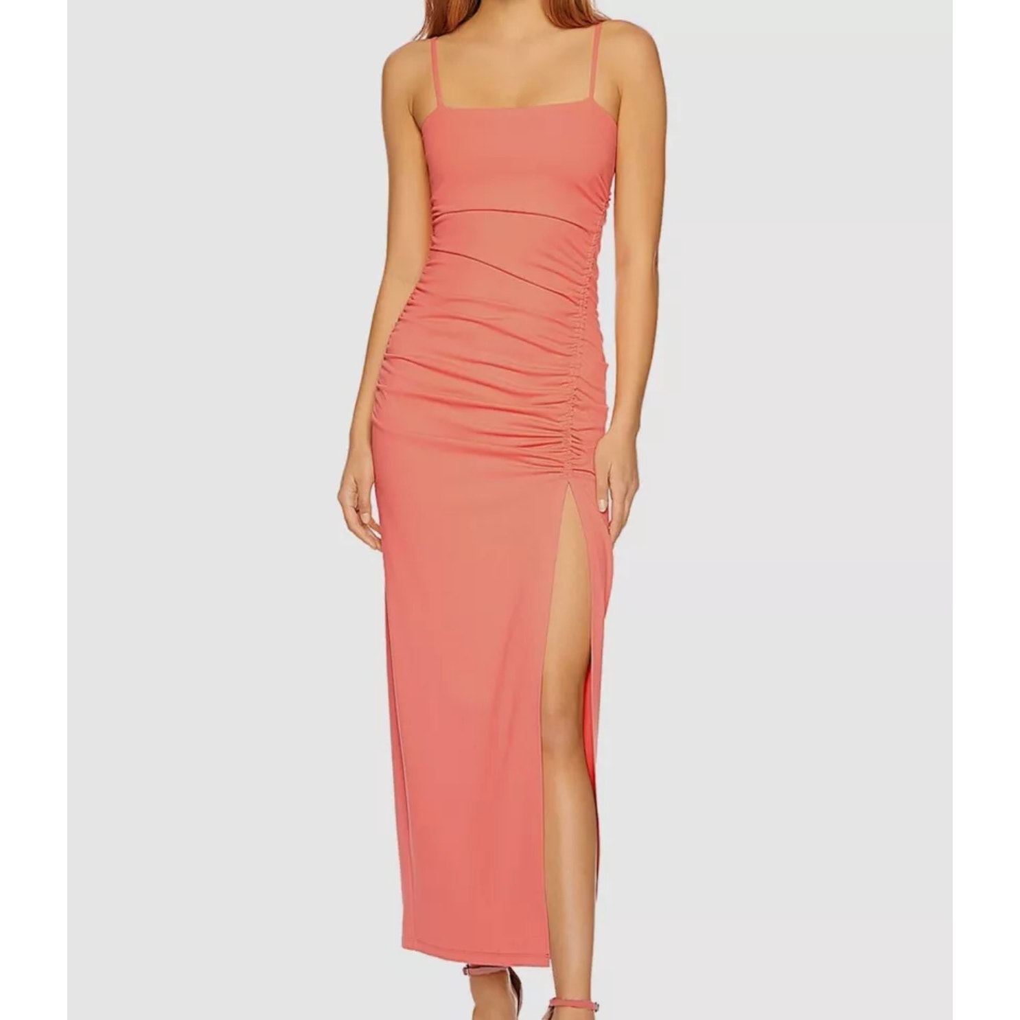 Susana Monaco Thin Strap Ruched Slit Maxi Dress Size Large NWT Peaches Bodycon