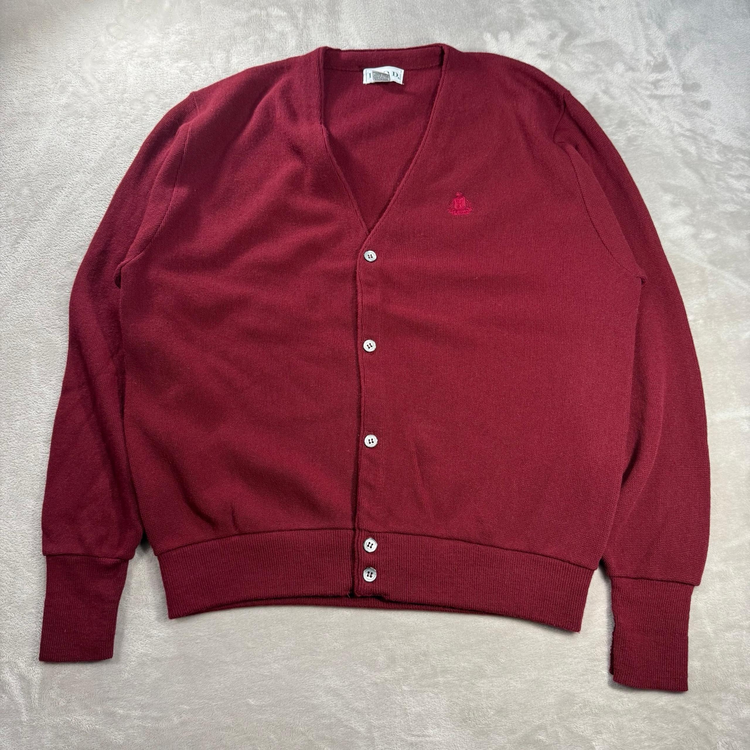 Vintage Izod Cardigan Sweater Men's Sz L USA Made Maroon Acrylic Grandpa 90s