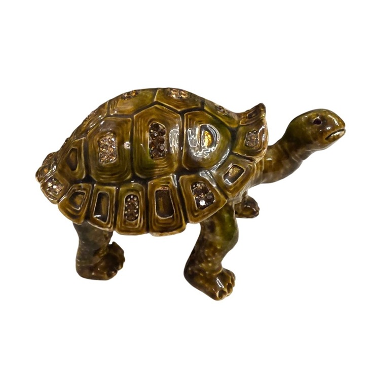 Turtle Trinket Box With Hinged Shell & Gold Detailing