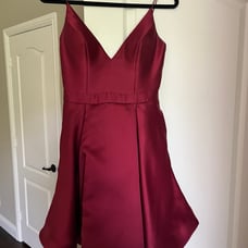 JVN Burgundy Spaghetti Strap Pleated Mini Dress