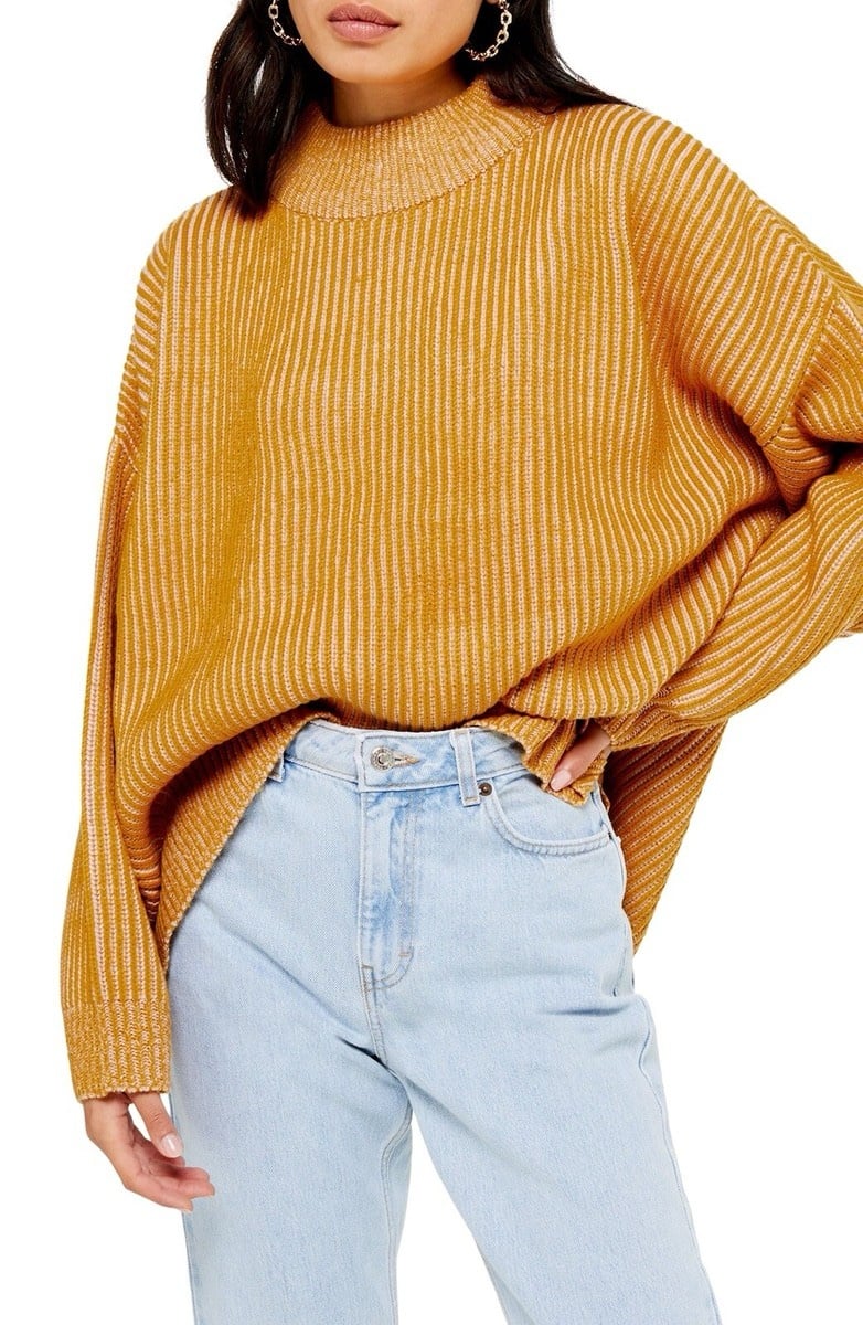 Topshop Mustard Knitted Funnel Neck Jumper Pullover Sweater Womens Size XS