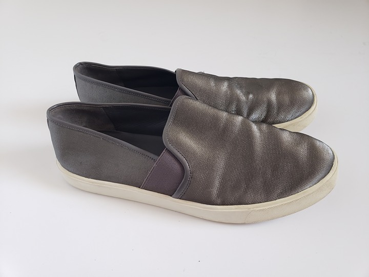 Vince Blair Slip On Coated Canvas Metallic Silver Comfort Sneakers