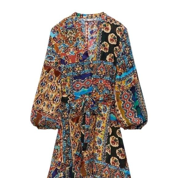 ZARA PRINT DRESS WITH BELT MULTICOLORED SIZE XS | 4437/102/330