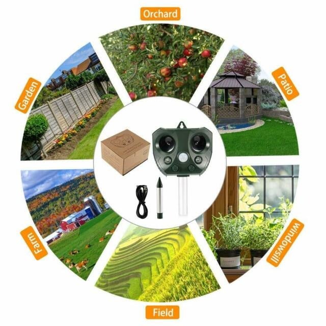 Upgraded Solar Ultrasonic Animal Repellent Dog Cat Skunk Deer Raccoon For Garden