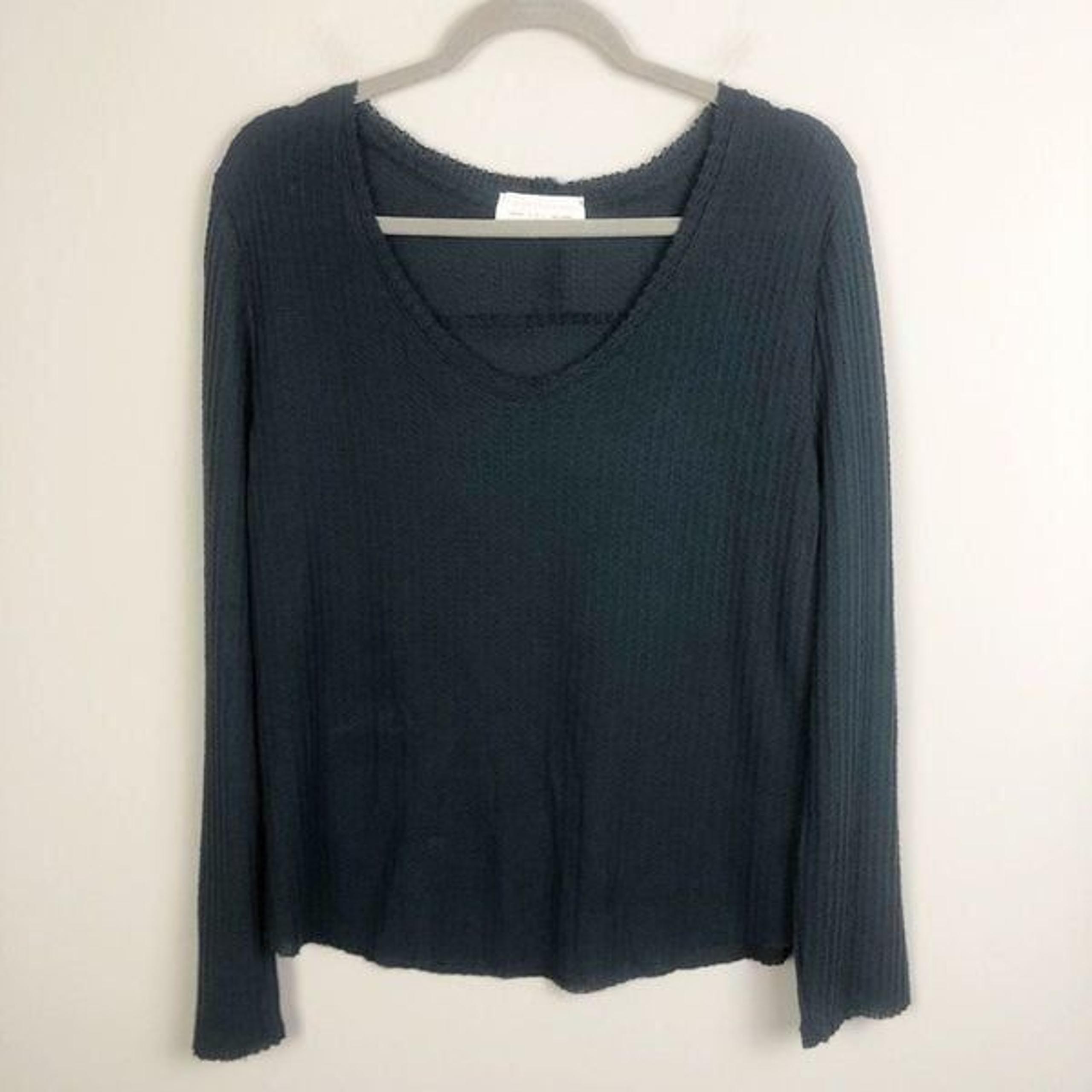 DOUBLE ZERO | Navy Blue Waffle Knit Long Sleeve V-neck Top Women’s Size Medium