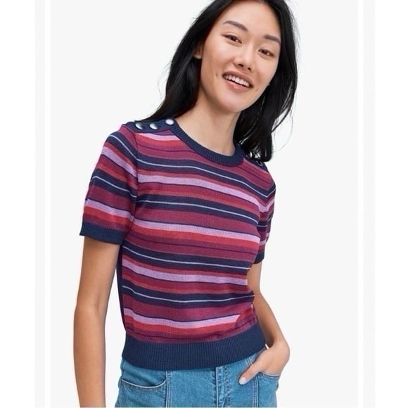 Kate Spade Interstellar Blue Striped Short Sleeve Sweater