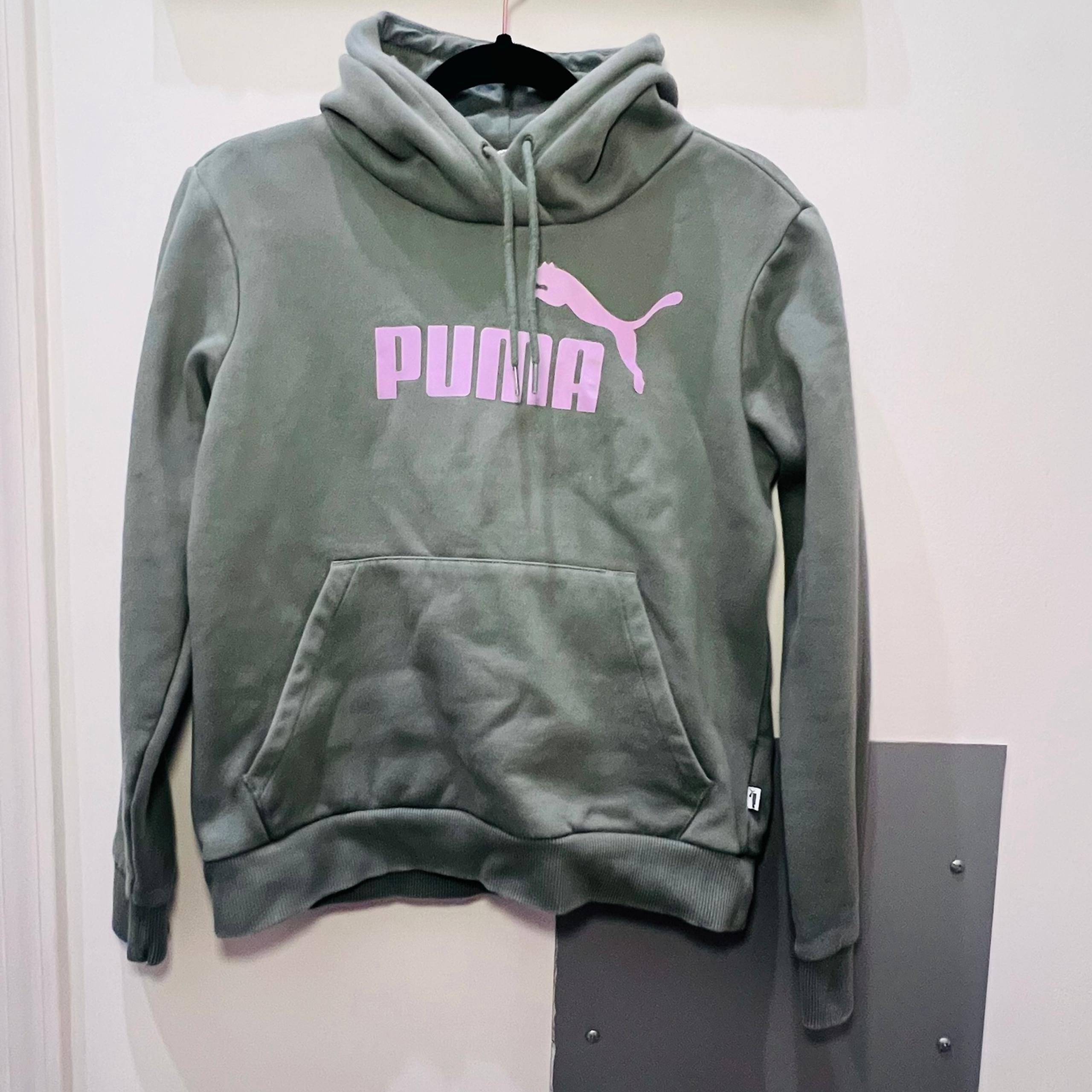 Puma Green Hoodie with Pink Logo - Medium Womens