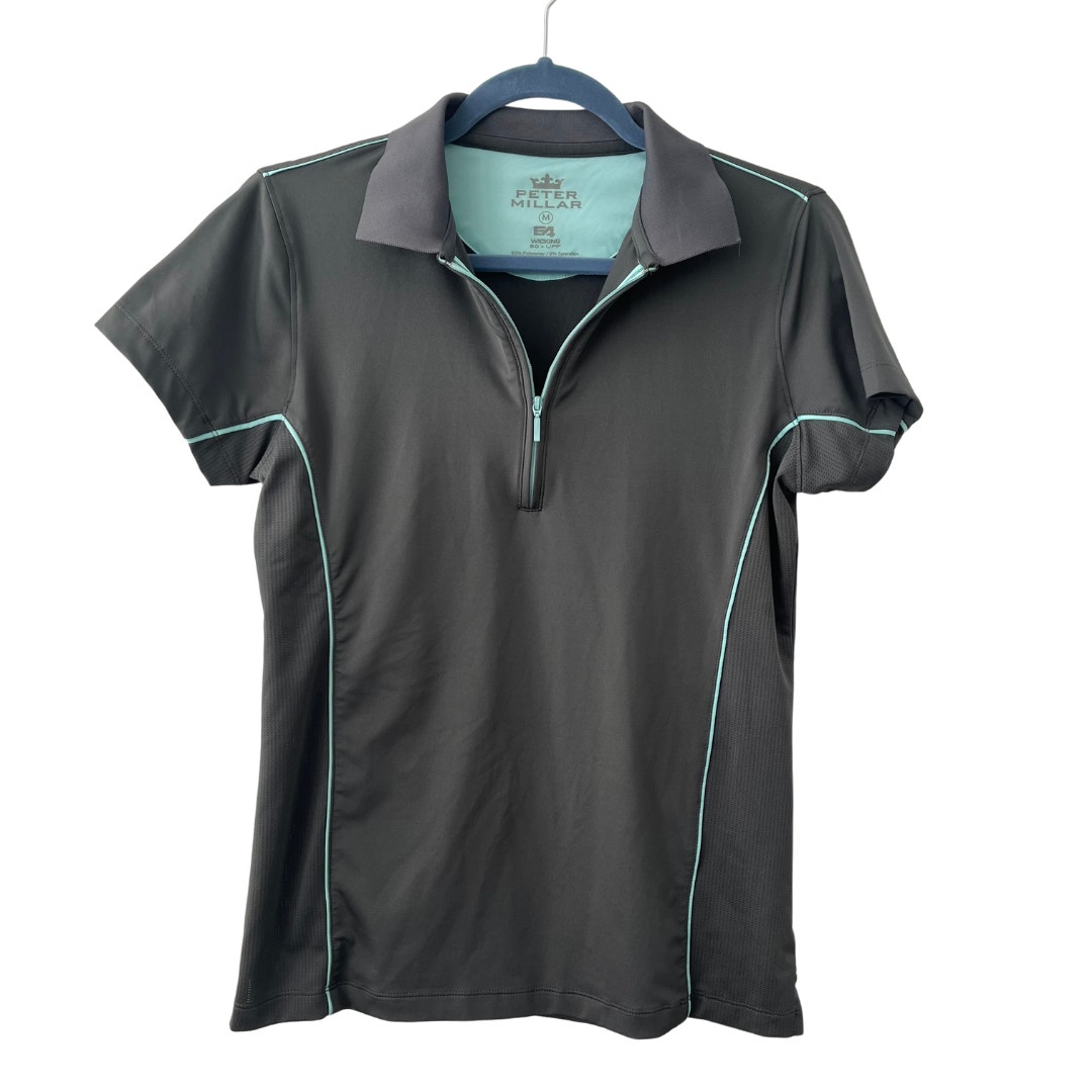 Peter Millar Womens Polo Shirt E4 Wicking 50 UPF Vented Grey Size M Golf 1/4 Zip