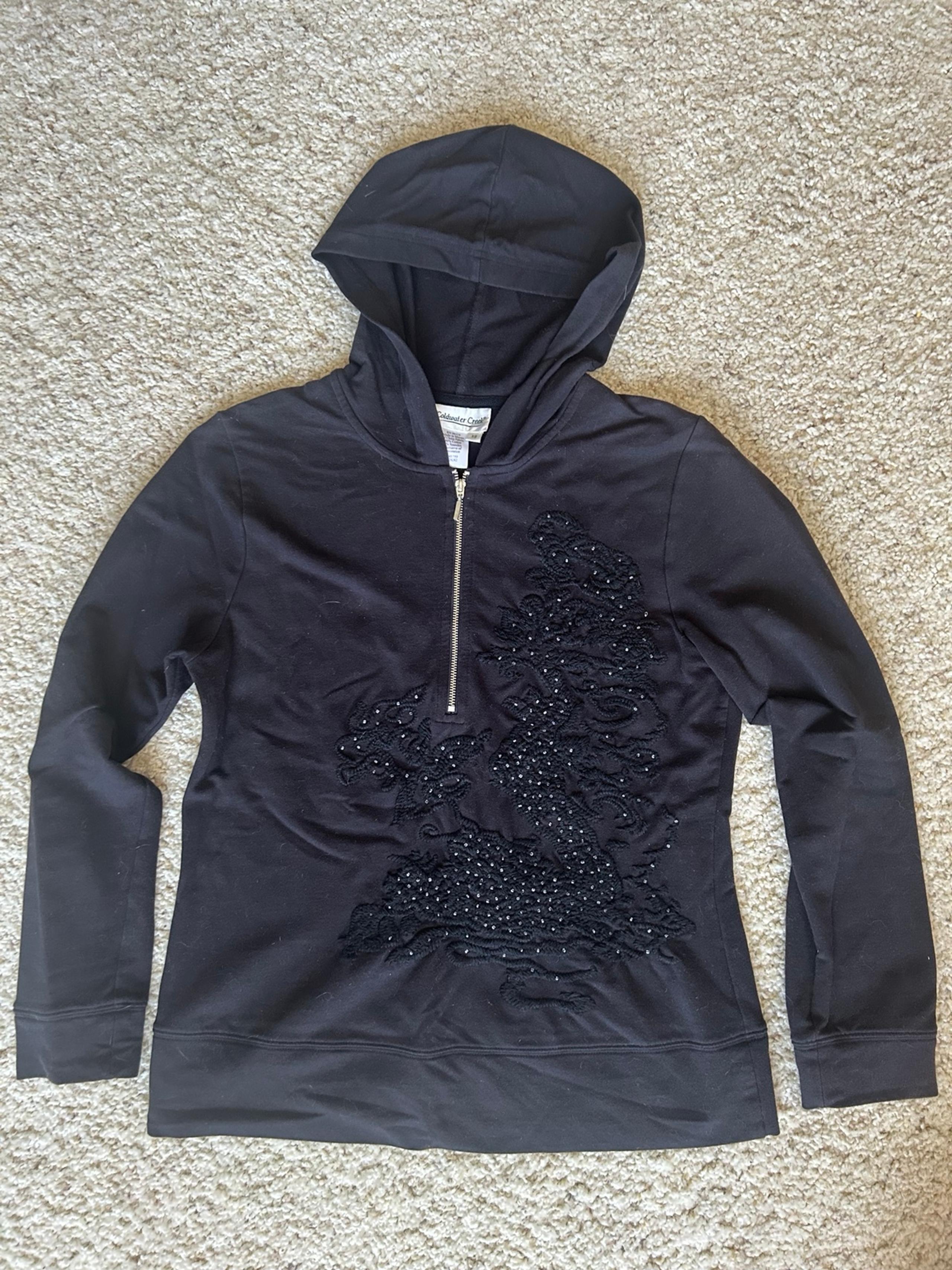Coldwater Creek Black Embroidered Quarter Zip Hooded Jacket Women’s X-Small