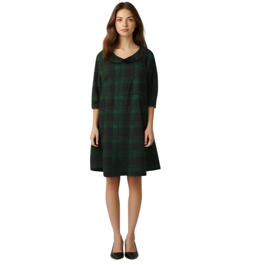 Smak Parlor Vintage 50's-60's Green & Black Plaid Sheath Dress Size M