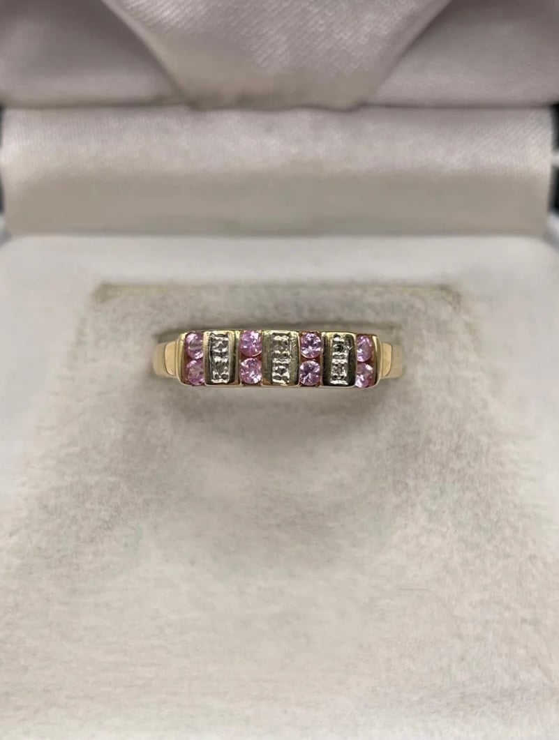 Vintage 9K REAL GOLD Ring with Diamonds & Topaz