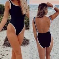 New LainSnow Ocean Isle One Piece Ribbed Black Swimsuit