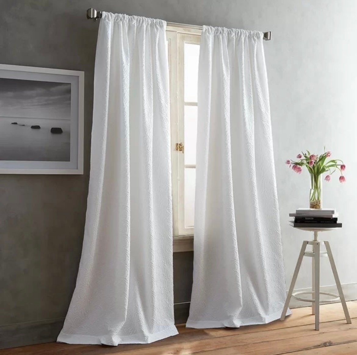 PAIR 96” DKNY Textured Curtain Panels / Window Treatments White Room Darkening