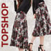 TOPSHOP Ramble Pleated Faux Leather Floral Midi Skirt
