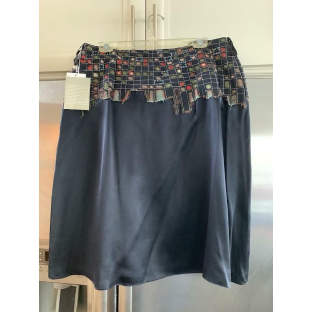 NWT WORTH Navy Blue Beaded Silk Sequin Boho Skirt - Size 12