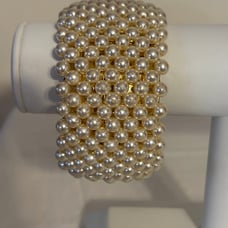 Beautiful Pearl Wide Cuff Bracelet in Gold Tone for any occasion